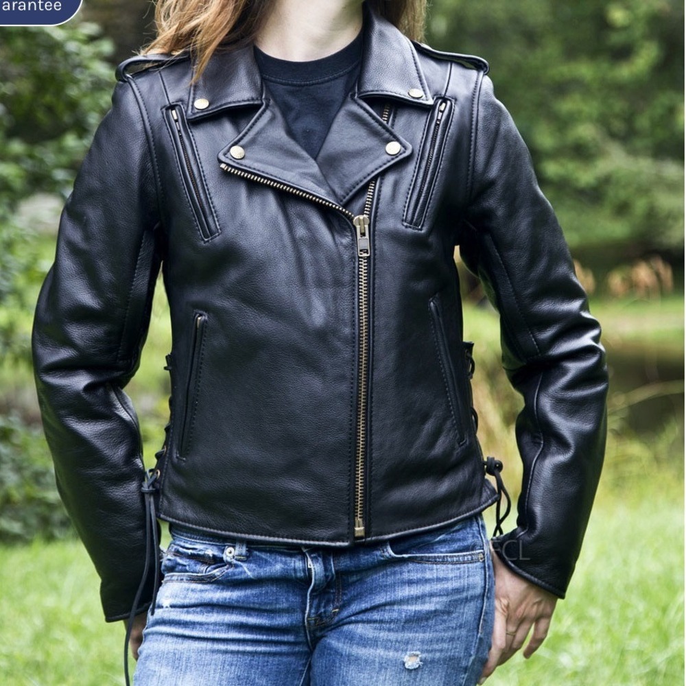 Fox Creek EUC Made in USA Classic Black Motorcycle Jacket II Biker Moto women 44